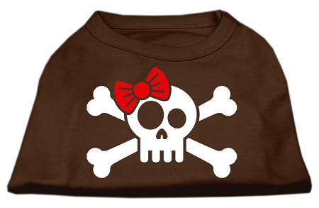 Skull Crossbone Bow Screen Print Shirt Brown Lg